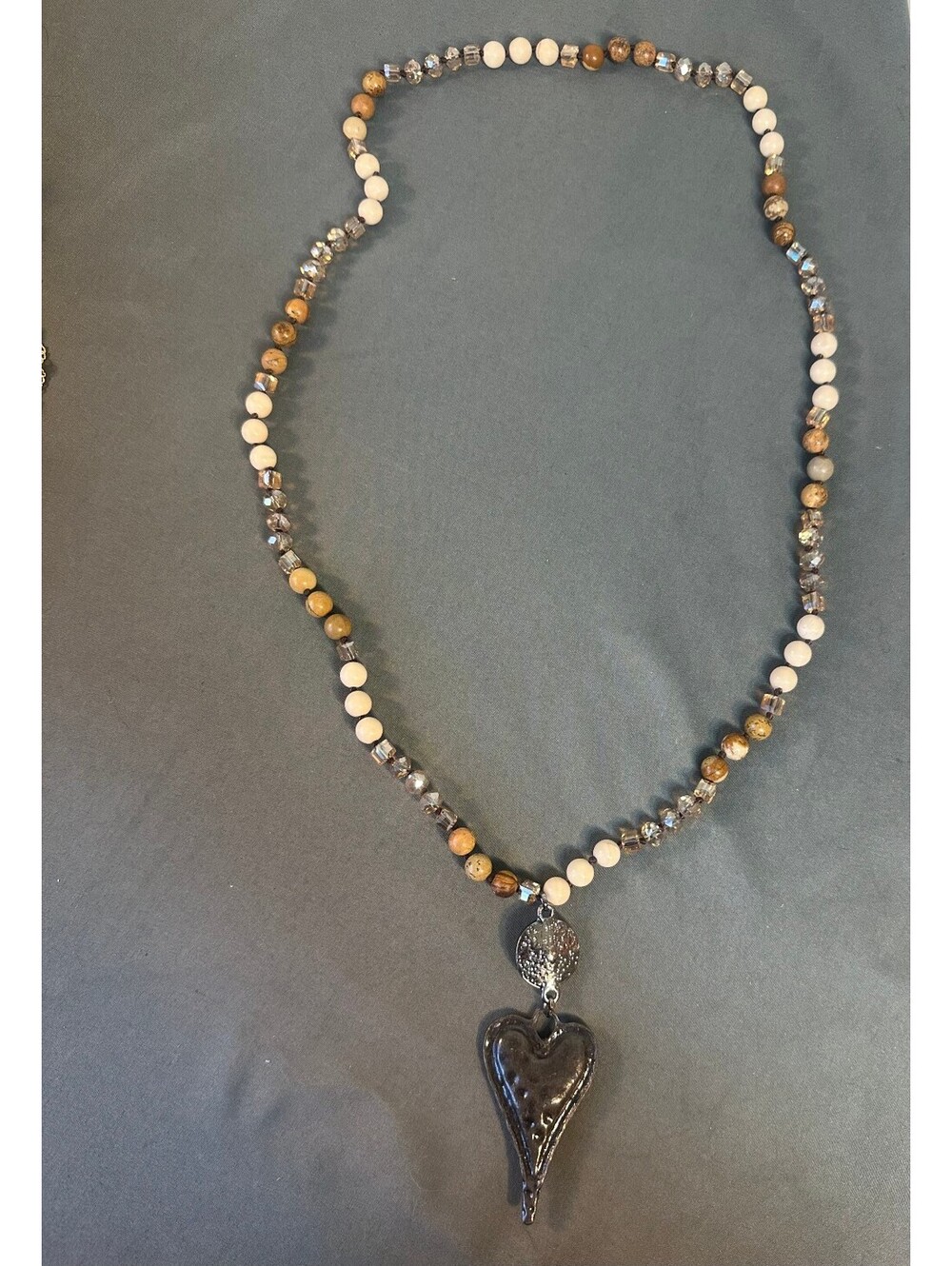 Boho Beaded Earthy Heart Pendant Necklace